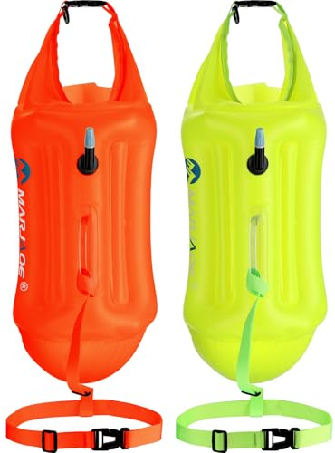 Soulchen Lot de 2 bouées de natation pour eau libre avec sac de rangement étanche de 20 l - Flotteur de sécurité haute visibilité - Bulles de natation avec protection antichoc et poignée de repos pour