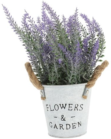 SOIMISS Künstliche Lavendel-deko Mit Vintage-eisenkübel Buschige Kleine Topfpflanze Für Indoor Schreibtisch Und Wohnzimmer Pflegefreie Realistische Tischdekoration Aus Kunststoff