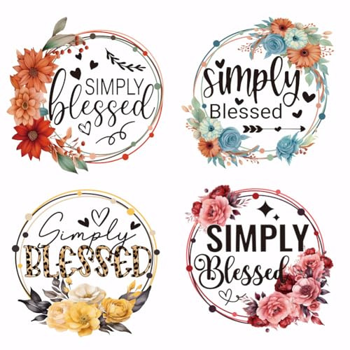 SUPERDANT 4 Stück Simply Blessed Bügelbilder Wärmeübertragung Patches Kranz Des Segens Zum Aufbügeln Aufbügler Patches Waschbares Bügelbilder für Textilien Für Kleidung T Shirts Jeans Rucksäcke DIY