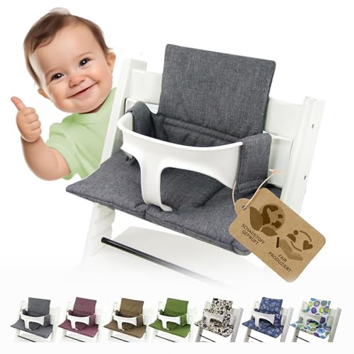 BambiniWelt Ersatzbezug Tripp Trapp – Sitzkissen-Set kompatibel, Stokke Hochstuhl, extra weich, waschbar & langlebig, 2-teiliges Kissen - Klettverschluss, Farbe: meliert dunkelgrau