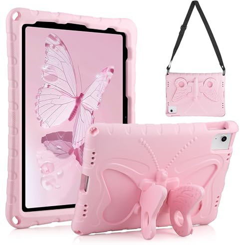 Aolcev Case for iPad (A16) 11th Generation 11 Inch 2025/iPad 10th Generation 10.9'' 2022 Kids Girl with Butterfly Wing Stand Shoulder Strap EVA Protective for iPad Pro 11 Inch 2024/ Air 6th Gen-Pink