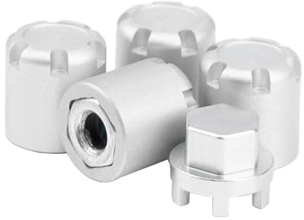 TGCWENG 4PCS RC M4 Wheel Hex Nuts with Tools,CNC Aluminum RC Car Dustproof Wheel Rim Center Cap Hub Suit for TRX4 Axial SCX10 Redcar D90 Tamiya Etc 1/10 RC Crawler Car Upgrades (Silver)