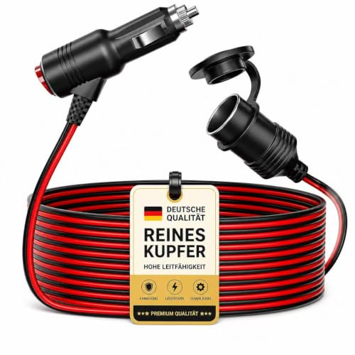 12V Zigarettenanzünder Verlängerungskabel mit Schalter – Kfz Adapter Stecker auf Buchse – Zigarettenanzünder Verlängerung für Auto Kühlbox, Wohnmobil & Camping – robuste 12V Verlängerung