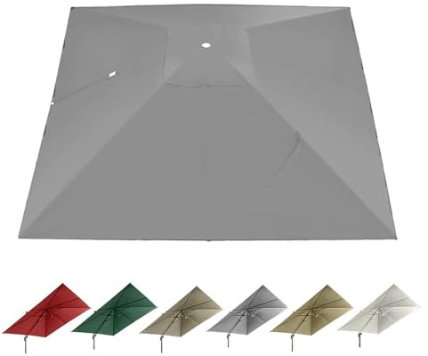 IMUNKT Copertura Quadrato 3x3m Per Ombrellone A Sbalzo, 8 Stecche, Telo Di Ricambio Per Ombrellone Da Esterno, Baldacchino Per Ombrellone Terrazza Piscina(Gray)