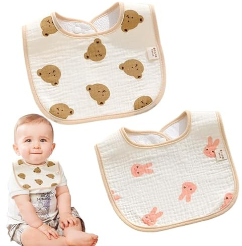 OIXEYA Baby Lätzchen, 2Stück Sabberlätzchen Spucktücher, Super Saugfähige Bio-Baumwoll Halstuch Babys, Baby mit Druckknopf für Junge und Mädche