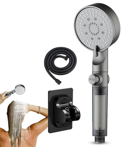 Rechory Hochdruck-Duschköpfe, wassersparender Handbrausekopf, harte Wasserlösung, Duschkopf-Set mit Schlauchhalterung für Badezimmer, Haushalt, Wohnung, Wohnzimmer, Reisen, Wohnmobil, Hotel, Spa