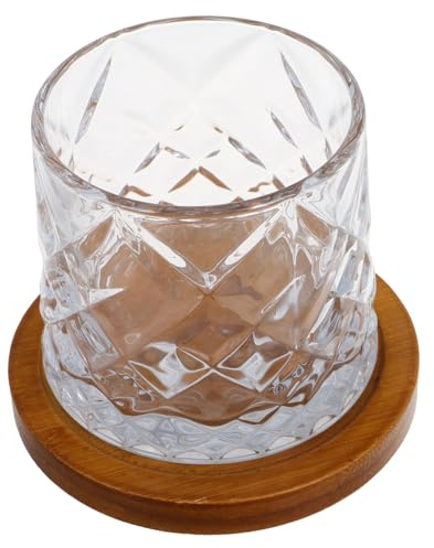 DIYEAH Set de Verres à Whisky Rotatifs avec Base Bois Verres à Bascule pour Whisky et Brandy Tasses Transparentes Anti-renversement pour Bar et Fête