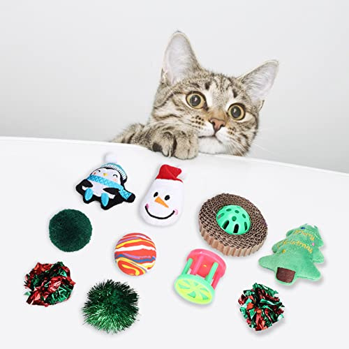 RASTKY Ensemble de Jouets de Noël pour Chat avec 10 Pièces en Plastique coloré, Anneau pour Chat, Boule en Papier, Cloche, Jouets D'entraînement Interactifs, Améliore la Nature du Jeu et