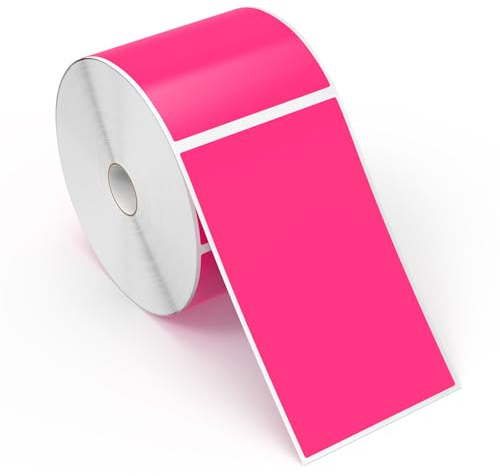 Meitaat 500 stycken klistermärken fluorescerande rosa självhäftande självhäftande självhäftande etiketter avtagbara 12,7 × 7,6 cm rektangulär klistermärke rulle