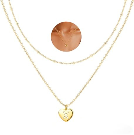 Avotto Collar de plata de ley para mujer, delicado collar de corazón con inicial de la A a la Z para mujer, collar doble en capas, regalos para niñas, regalos de cumpleaños