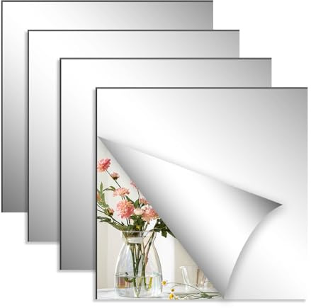 chuanhylis 4er-/10er-Set Acryl Klebespiegel, Spiegel zum Kleben 20x20 cm, Spiegelfliesen Selbstklebend für Badezimmer, Wohnzimmer, Schlafzimmer, Schrank, Wanddekoration (4 Stück)
