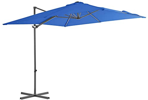 Protección contra el viento para balcón, sombrilla con poste de acero, 250 x 250 cm, color azul celeste, protección solar para balcón, piscina, terraza