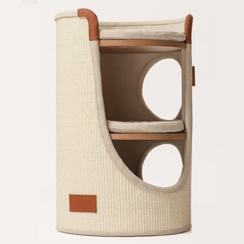 WLYMQFC Modern Nightstand with Hidden Cat Bed, 2-in-1 Furniture with Barrel Condo & Scratching Post, Space-Saving Side Table for Bedroom