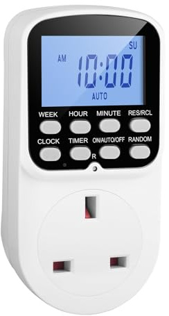 Digital Plug Timer Socket UK, 24-Hour Weekly Programmable Plug-in Timer Switch with LCD Backlight, Electric Socket Timing Switch Random On/Off for Home Security Christmas Lights Indoor Appliances