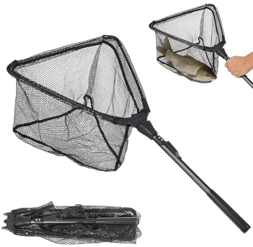 DASIAUTOEM Épuisette De Pêche Télescopique De 90 Cm - Pliable - 2 Sections - Pour Étang, Piscine, Pêche À La Carpe