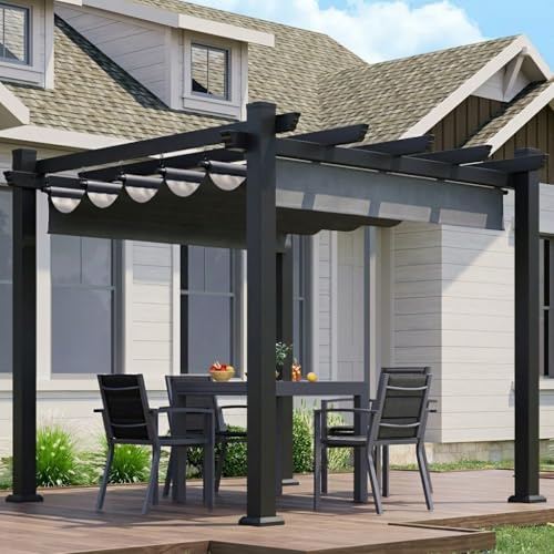 JUMMICO Aluminium Pavillon, 3 × 3 m, verstellbare Aluminium-Markise, langlebig, freistehende Sonnenschutzvorrichtung für Terrassen und Gärten, schützt vor Sonne und Regen, Grau