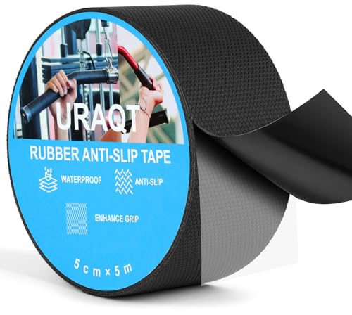 URAQT Ruban Adhésif Antidérapant En Caoutchouc, 5cm×5m Bandes Antidérapantes Avec Ruban Adhésif，noir Autocollant Ultra Résistant Et Imperméable, Scotch Pour Escaliers, Marches, Revêtements De Sol