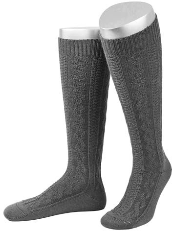 Lusana Trachten Kniestrümpfe mit Merinowolle für Herren & Damen | Trachtensocken & Trachtenstrümpfe lang mit Zopfmuster für das Oktoberfest, Wiesn & festliche Anlässe