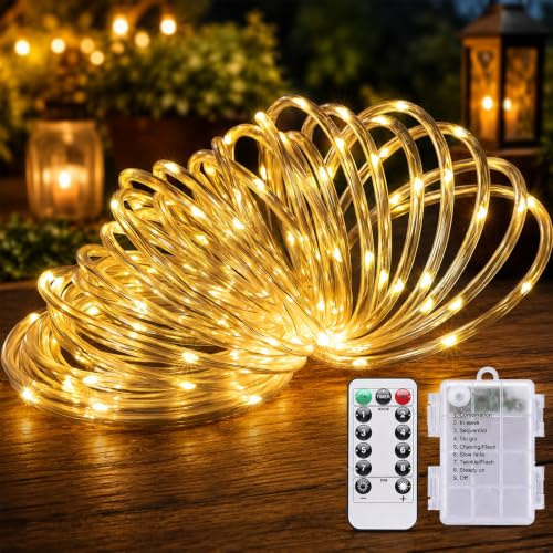 Kaleora LED Lichterschlauch Außen, Warmweiß 7M 50 LEDs Lichtschlauch | Wasserdicht Batteriebetrieben, 8 Modi Dimmbar Fernbedienung Timer, Lichterkette für Innen Außen Garten Party Weihnachten Deko