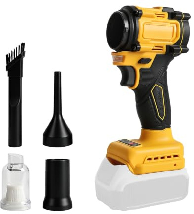 Souffleur à feuilles sans fil et aspirateur compatible avec batterie DEWALT 18 V 20 V, 2 en 1 20 kPa, aspirateur 8 kPa, 20 000 tr/min avec 3 buses LED pour nettoyage de voiture de jardin (sans