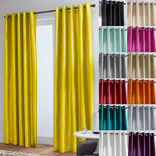 John Aird Luxury Faux Silk Fully Lined Eyelet Curtains (Yellow, 229cm Width x 229cm Drop (90x 90)