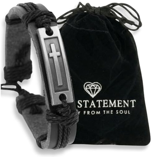 Soul Statement Genuine Leather Cross Bracelet for Confirmation Gifts for Teenage Boys & Young Men - Christian Jewelry for Son, Grandson, Nephew or Brother (Black)