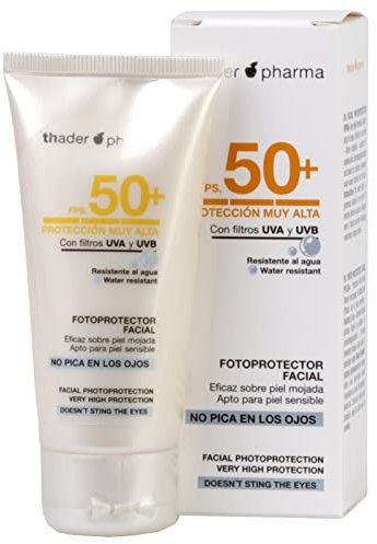 Thader Pharma Crème de protection solaire pour le visage FPS 50 avec actifs anti-âge, 50 ml