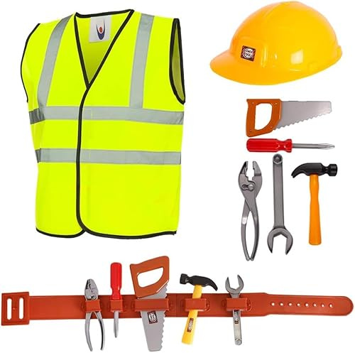 Childs Builder Playset Kids Toy Toolkit - Builder Dress Up with Tool Belt - Construction Worker Fancy Dress Costume For Boys & Girls