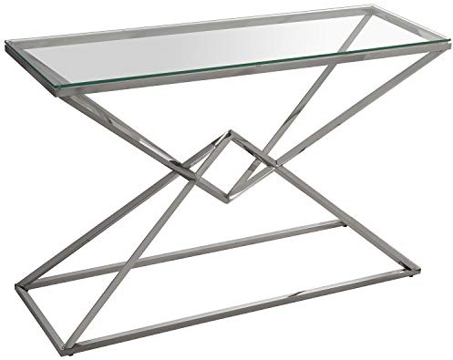 DRW Beistelltisch aus Metall und Glas, verchromt, 120 x 40 x 77 cm