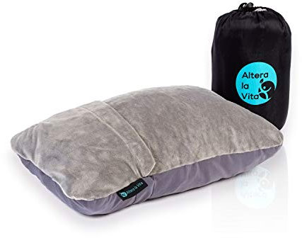 Altera la Vita Reise-Kissen Nackenkissen aus zerkleinertem Memory Foam - dadurch komprimierbar - für Flugzeug Bahn Auto Outdoor Camping, Ultraleicht klein kuschelweich