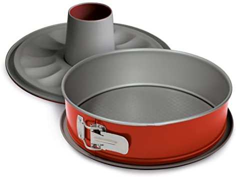 Guardini, Moule à charnière à 2 fonds Ø 26 cm, Fond anti-goutte, Acier avec revêtement antiadhésif, Rouge et Gris, Fabriqué en Italie, Ligne Rossana