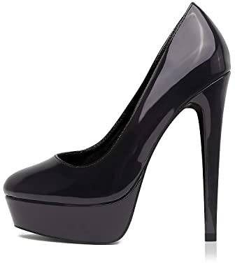 Zhabtuc Scarpe col Tacco Donna Decolletè Plateau Sexy Stiletto Tacchi a Spillo Piattaforma 14CM Punta Tonda Elegante Tacchi Alti in Vernice, Nero, 42 EU