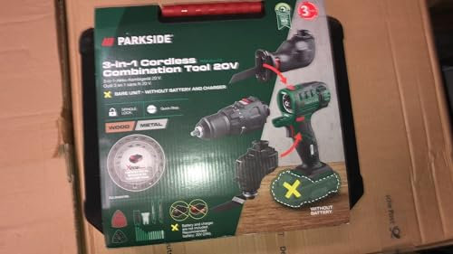Parkside Herramienta multicombinación inalámbrica 4 en 1 de 20 V, unidad desnuda, taladro, lijadora múltiple, sierra de sable, herramienta de oscilatina, accesorios rápidos y fáciles de cambiar, no