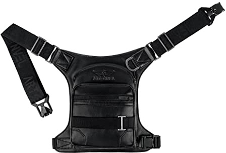 Artonvel - Beintasche Motorrad Leder Schwarz – Rindsleder Vollnarbenleder Vintage – wasserdicht & leicht – verstellbare Tasche – ergonomisch – langlebig – Schwarz