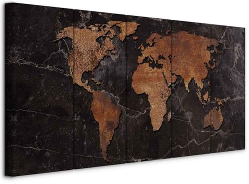 murando - Quadri Moderni Fonoassorbenti per Soggiorno, Mappamondo 225x90cm | Chiodi Inclusi, 5 Pezzi, Quadro Moderno Fonoassorbente, Schiuma Acustica, Protegge da Rumori, Resistenti Allo Sbiadimento