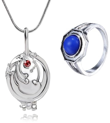 HJYZY 12 Stück The Vampire Diaries Schmuck Aufkleber Elena Gilbert Eröffnung Eisenkraut Medaillon Anhänger Halskette Vampir Familie Ring Klaus Mikaelsons Ring Schmuckset Cosplay für Fans