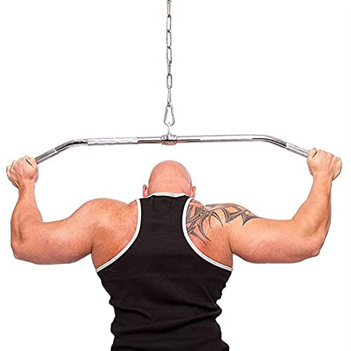 YKYR Curlgriff, Drehgelenk Gerade Stange, SZ Stange, 50 cm Rudergriff, Vollstahl Latzugstange, Bizeps Trizeps Griff, Mit rutschfeste Handgriffe(115cm)