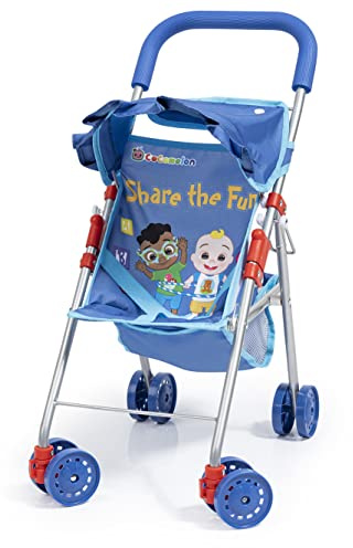 Bayer Design 21511AA Poussette Canne poupée Cocomelon,Pliable, Roues Doubles, Ceinture de sécurité, métal