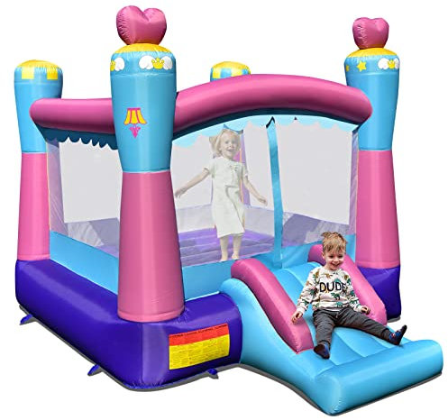 COSTWAY Castello Gonfiabile per Bambini, Casa Gonfiabile con Scivolo, Area per Saltare, con Borsa di Trasporto e Kit di Riparazione, per 3 Bambini di 3-10 Anni, 265 x 334 x 250 cm