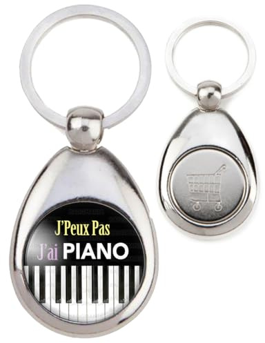 BADGMANIA | Porte Clés Métal Jeton de Caddie | J'Peux Pas J'ai Piano - Clavier Instrument Musique - Humour Excuse Alibi Idée Cadeau