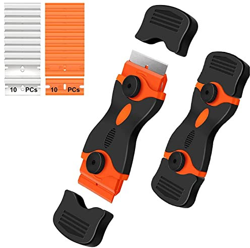 CANOPUS Oven Cleaning Tool Non Scratch with 10 Metal +10 Plastic Blades, Double Edged Razor Blade Scraper, Glass Scraper, Induction, Ceramic Hob Scraper, Cleaning Scraper for Stickers, Decals, Windows