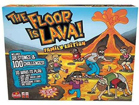 Goliath - The Floor is Lava - Le Sol Est De La Lave - Edition Famille - Jeu De Société Fun - Jeu Familial Interactif - 10 Jeux Proposés - Dès 3 Joueurs - A Partir de 5 Ans, Vert
