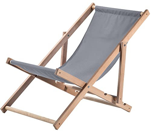KADAX Liegestuhl, Strandstuhl aus Holz, Sonnenliege bis 120kg, Liege aus Buchenholz, Holzklappstühle, Strandliege, Klappliege für Strand, Holz-Liegestuhl (Grau)
