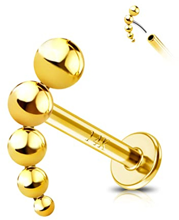 Jewseen 14 Karat Massivgold Top Gewindelose Labret Ohrstecker Push Back Helix Knorpel Ohrring Tragus Conch Piercing Schmuck für Damen Herren Titan Post