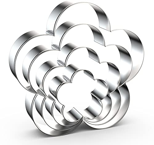 QAAQS Plum Blossom Flower Cookie Cutter Set - 5 Inch, 4 Inch, 3 Inch, 2 Inch - Five Petal Scalloped Edge Spring Flower Cookie Cutters