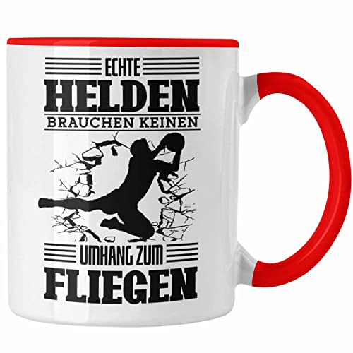 Trendation - Torwart Tasse Geschenk Spruch Lustig Echte Helden Brauchen Keinen Umhang zum Fliegen Geschenkidee Geburtstag Fußball (Rot)