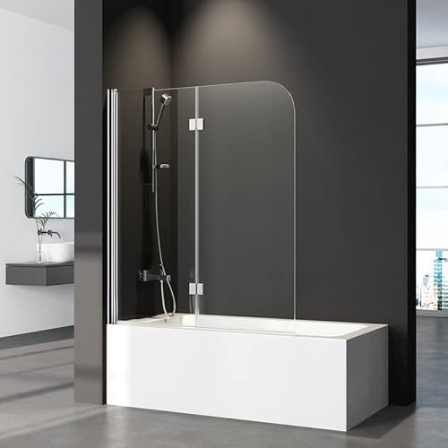 Duschwand für Badewanne 2-teilig Faltbar 110x140cm Badewannenaufsatz, Klappbar Glas Duschabtrennung für Badewanne aus 6mm Sicherheitsglas (ESG) mit Nano Beschichtung