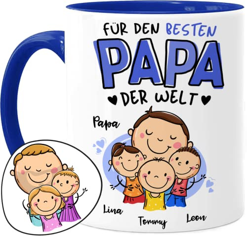 Tassenliebling® Papa Tasse personalisiert mit 1-3 Kindern - Blau - Für den besten Papa der Welt - Vatertagsgeschenk oder Geburtstagsgeschenk - Geschenk für Sohn Tochter