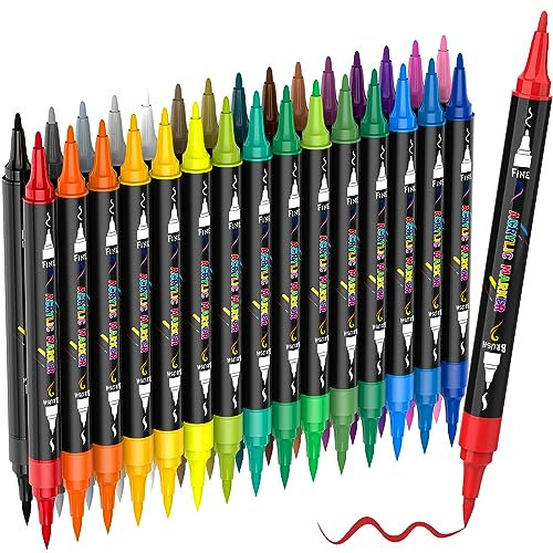 30 Farben Acrylstifte für Steine Doppelspitze Steine Bemalen Stifte Wasserfest mit Pinselspitze und feiner Spitze Permanent Marker Stifte Acrylstifte für Leinwand Glas Keramik Basteln Kunstbedarf
