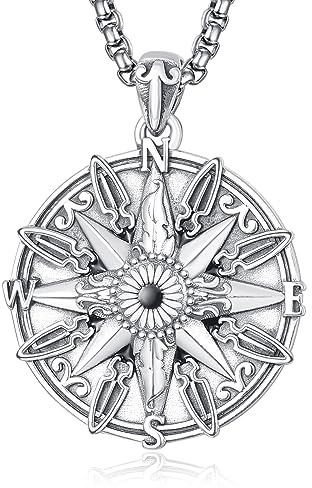 Kompass Halskette Sterling Silber Kompass des Lebens Reise Anhänger Kette Schmuck Geschenke für Herren